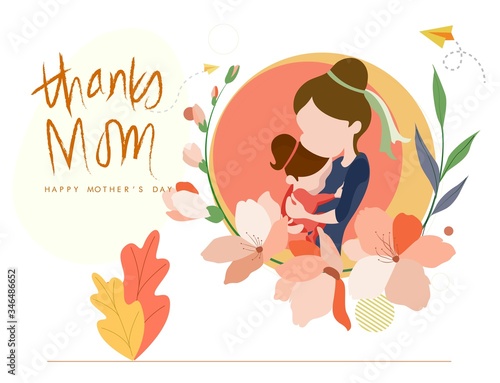 Happy Mother's day greeting card with flower Background.Vector.Best mom ever greeting card