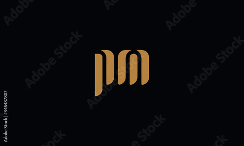 Letter PM with cuts abstract alphabet, font, text, typography, initials design in gold color with black background icon for the logo