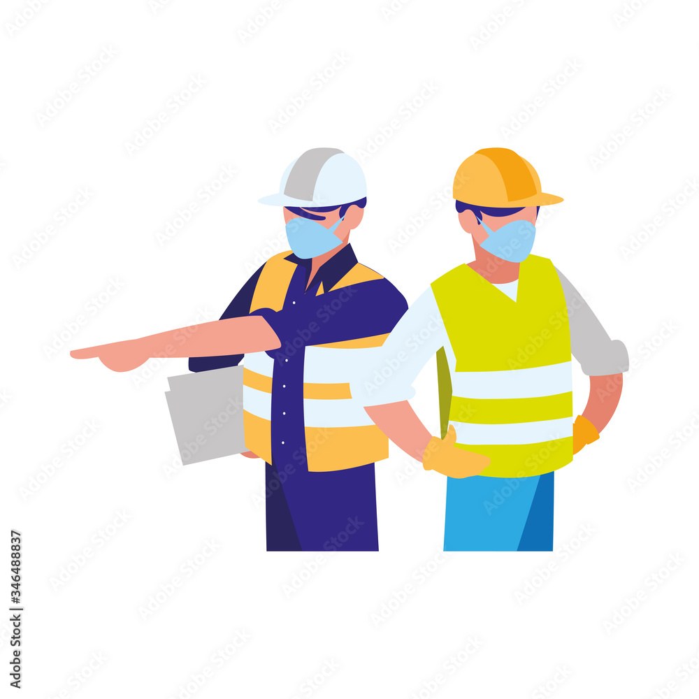 industrial workers men working with face mask industrial workers men working with face mask