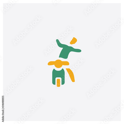motorcycle accident concept 2 colored icon. Isolated orange and green motorcycle accident vector symbol design. Can be used for web and mobile UI/UX