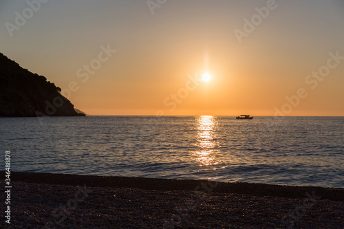 sunset at Myrtos beach  kefalonia island in Greece