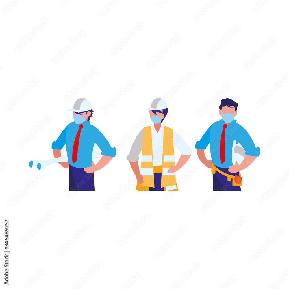 industrial workers men working with face mask industrial workers men working with face mask