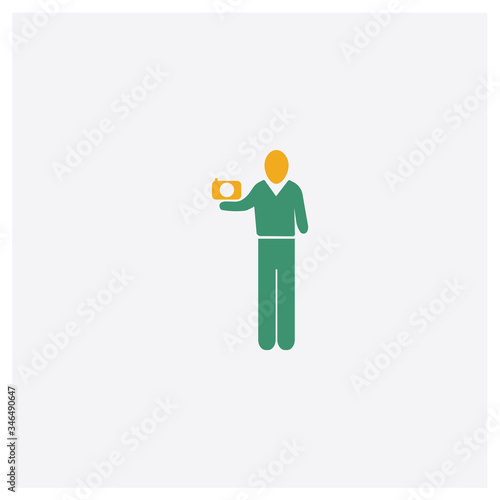 Man Selfie concept 2 colored icon. Isolated orange and green Man Selfie vector symbol design. Can be used for web and mobile UI/UX