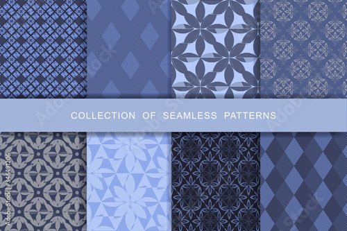 Fabric print set. 8 Seamless patterns.