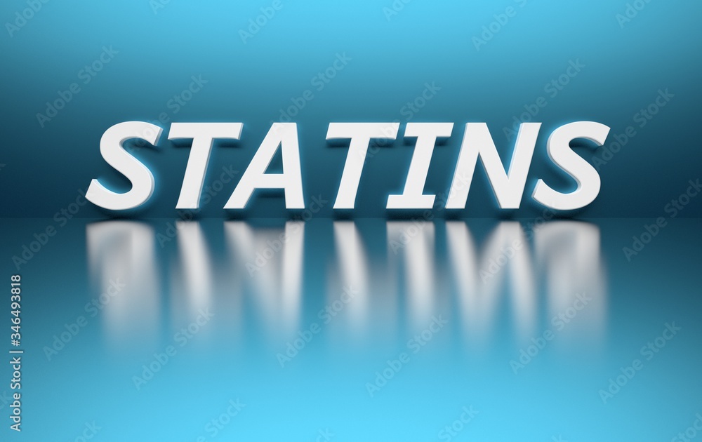 Word STATINS written in bold white letters on blue background. 3d illustration. Word STATINS written in bold white letters on blue background. 3d illustration.