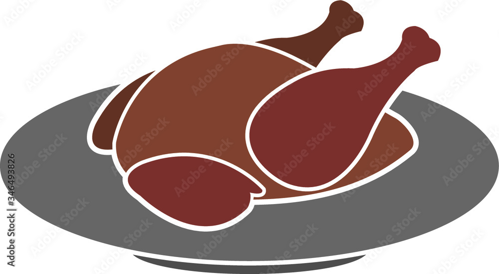 Thanksgiving turkey or chicken on plate vector icon black isolated on white background Thanksgiving turkey or chicken on plate vector icon black isolated on white background