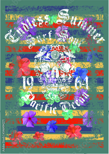 Wallpaper Mural Palm beach skull flower print and embroidery graphic design vector art Torontodigital.ca