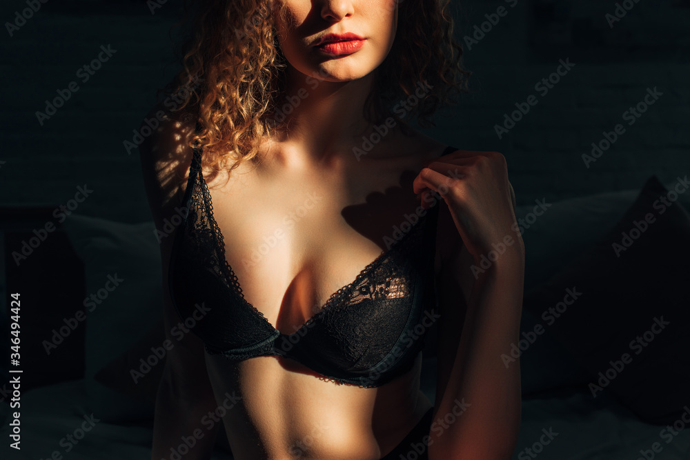 Cropped View Of Sexy Girl In Underwear On Bed Stock Photo, Picture
