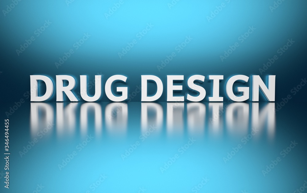 Bold white medical text Drug Design. 3d illustration.