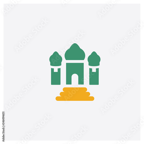 Taj mahal concept 2 colored icon. Isolated orange and green Taj mahal vector symbol design. Can be used for web and mobile UI/UX
