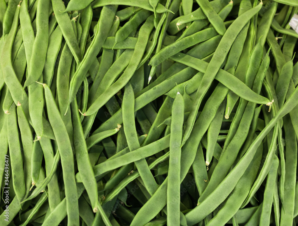 green romano beans on the counter in the market green romano beans on the counter in the market