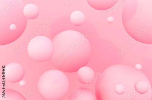 Abstract colorful balls. Pink Candies fly in zero gravity. Chaotic scatter confetti spheres. Festive party wallpaper. 3d render rouge creative background. Makeup powder cosmetics for face in ball form