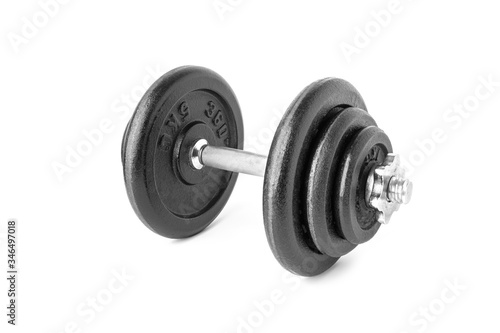 black metal dumbbell isolate on white background