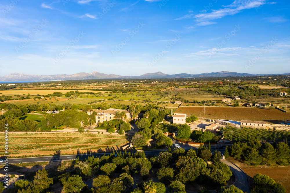 Aerial photography, Can Picafort, agricultural area, Mallorca, Balearic Islands, Spain