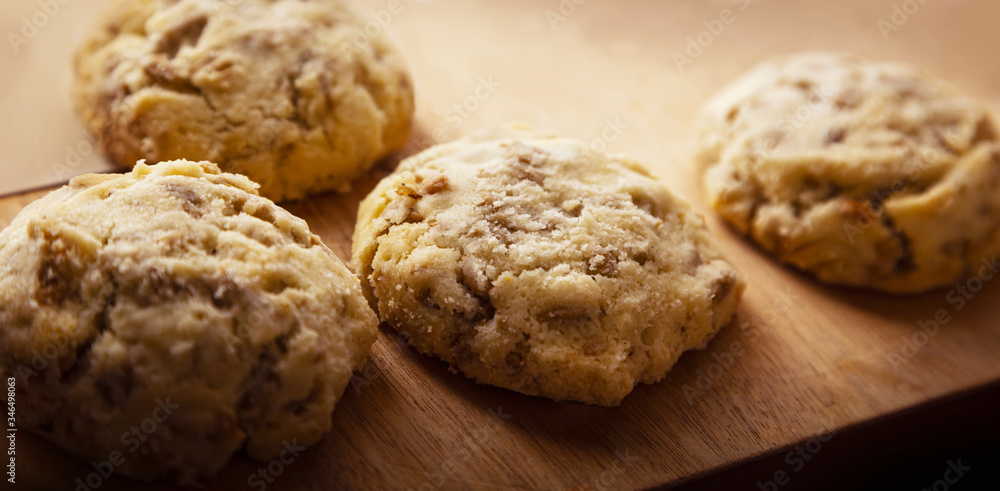 Homemade cookies on a wooden table close up