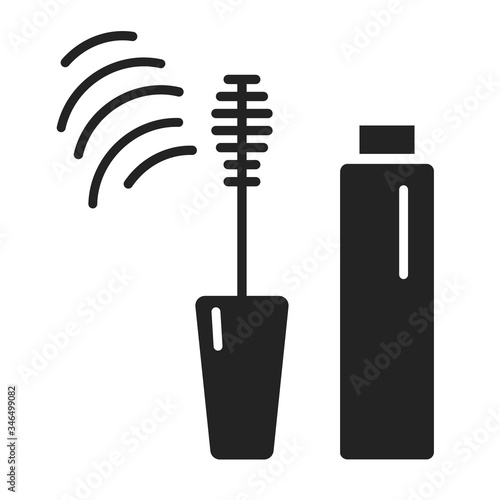 Mascara black glyph icon. Decorative cosmetics sign. Beauty industry. Professional facial make up. Pictogram for web page, mobile app, promo. UI UX GUI design element.