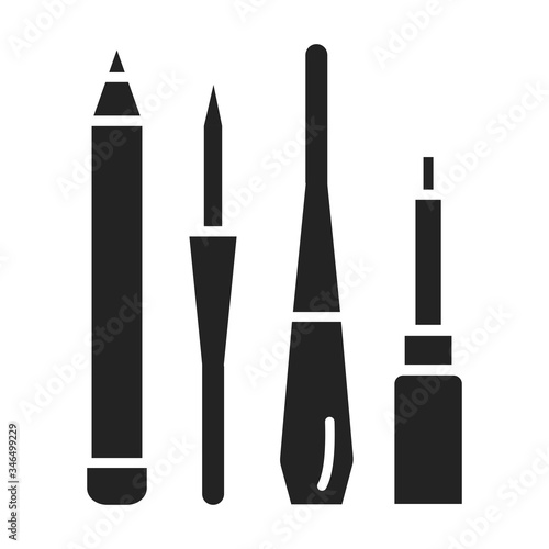 Collection eyeliners black glyph icon. Decorative cosmetics sign. Beauty industry. Professional facial makeup. Pictogram for web page, mobile app, promo. UI UX GUI design element.