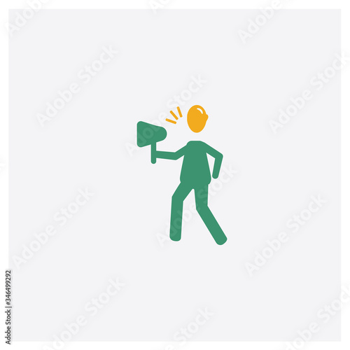 Announcement concept 2 colored icon. Isolated orange and green Announcement vector symbol design. Can be used for web and mobile UI/UX