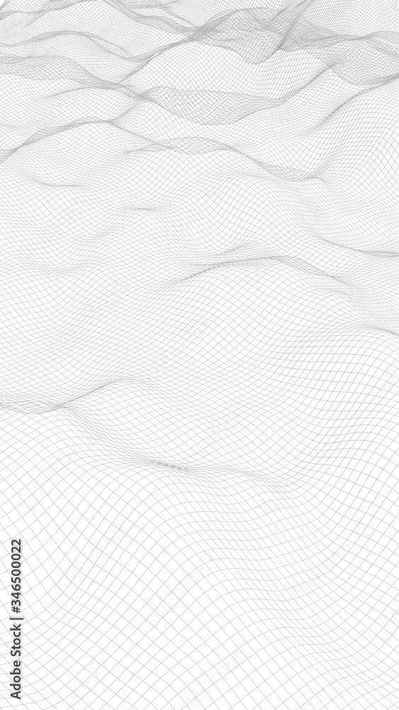 Abstract landscape on a white background. Cyberspace grid. hi tech network. 3d illustration. Vertical orientation Abstract landscape on a white background. Cyberspace grid. hi tech network. 3d illustration. Vertical orientation