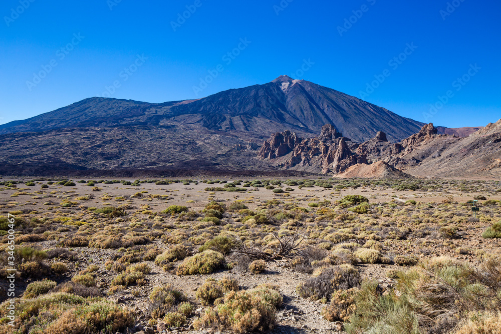 View of Teide volcano with its lava fields View of Teide volcano with its lava fields