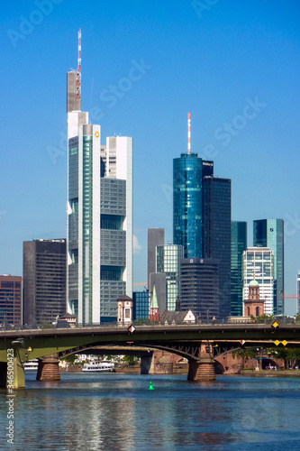 Frankfurt, Hesse / Germany - May 2012: Financial district skyline and river Main © Manel Vinuesa