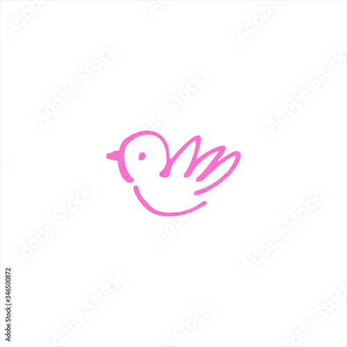 Vector illustration of flying dove isolated on white background. Cute bird in doodle style. 