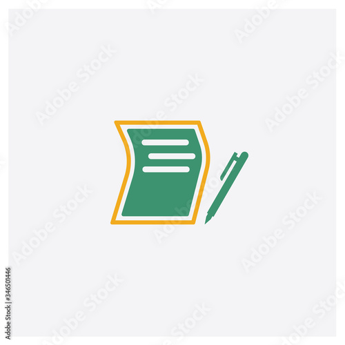 Writing concept 2 colored icon. Isolated orange and green Writing vector symbol design. Can be used for web and mobile UI/UX
