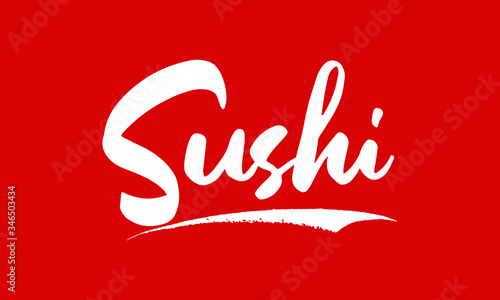 Sushi Calligraphy Black Color Text On Red Background