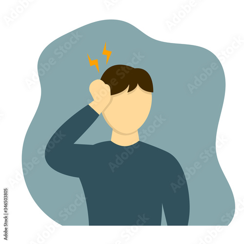 Man having headache vector illustration in flat design. Coronavirus symptom