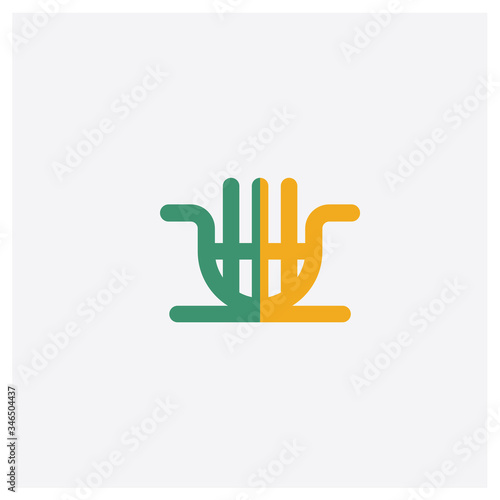 Lyre concept 2 colored icon. Isolated orange and green Lyre vector symbol design. Can be used for web and mobile UI/UX