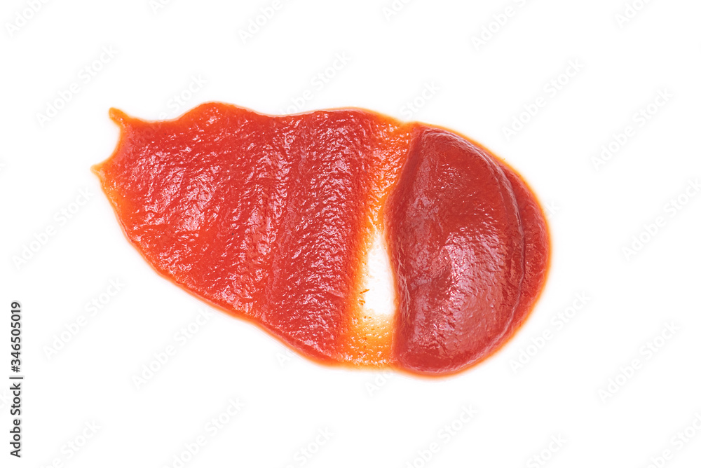 Close-up stain of red ketchup isolated on white background Close-up stain of red ketchup isolated on white background