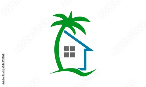 home and palm tree vector