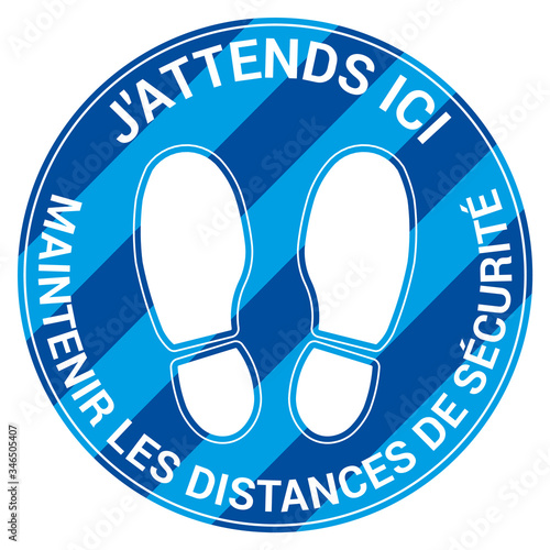 Floor signal for social distancing antivirus, french language, vector illustration