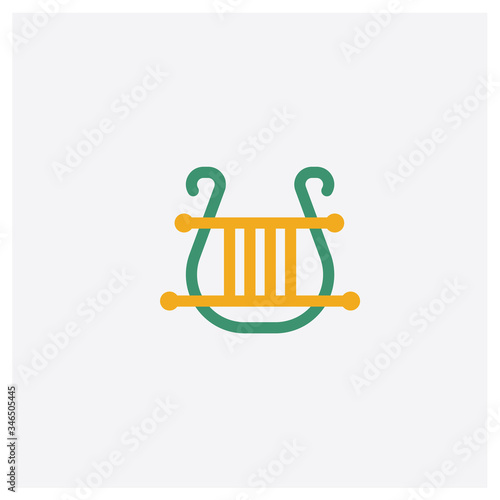 Lyre concept 2 colored icon. Isolated orange and green Lyre vector symbol design. Can be used for web and mobile UI/UX