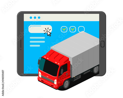 Freight transportation, moving. Trucking, delivery service vector illustration