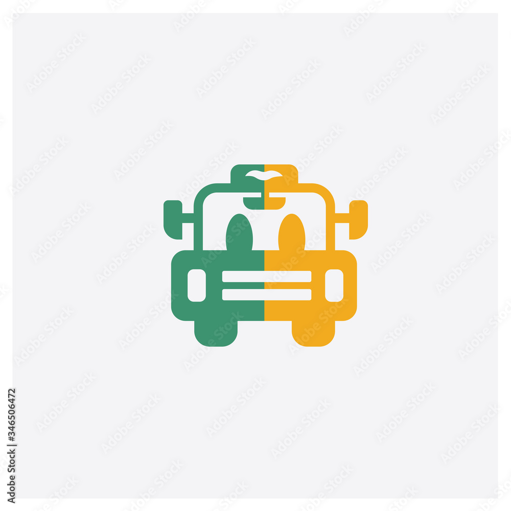 Airport Bus concept 2 colored icon. Isolated orange and green Airport Bus vector symbol design. Can be used for web and mobile UI/UX