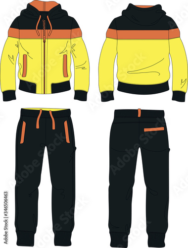 man suit set zipper hoodie jacket joggers pants yellow template