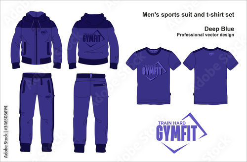 man suit set zipper hoodie jacket joggers pants t shirt template