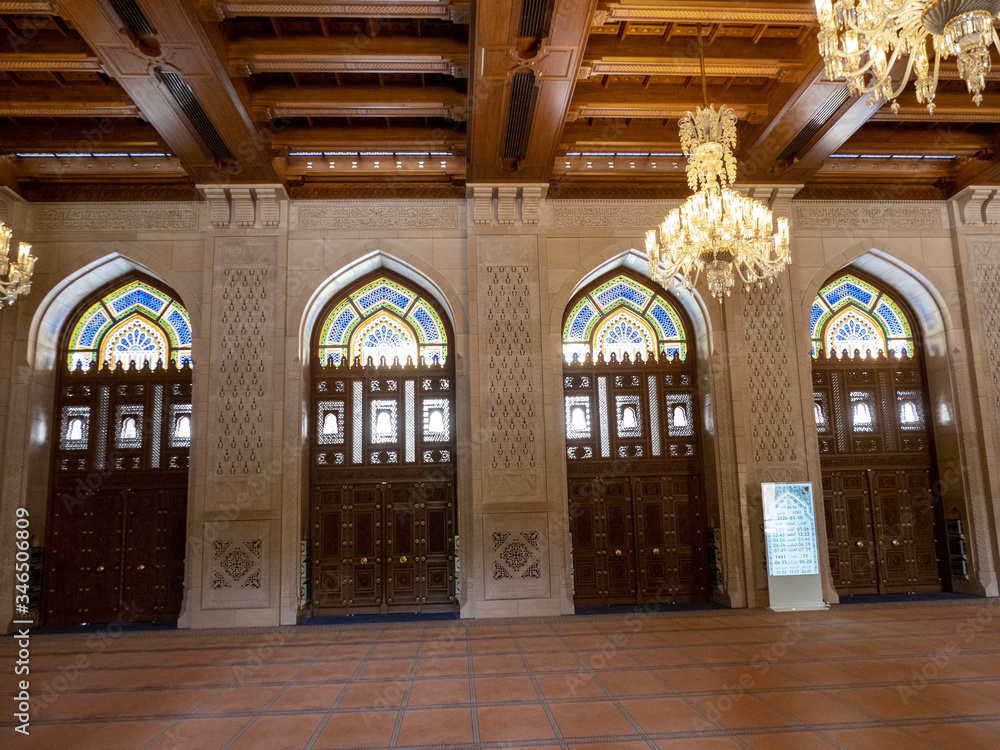 Beautiful interior of Sultan Qaboos Grand Mosque, Muscat Oman