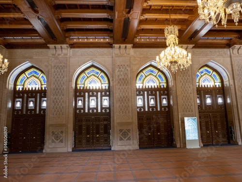 Beautiful interior of Sultan Qaboos Grand Mosque  Muscat Oman