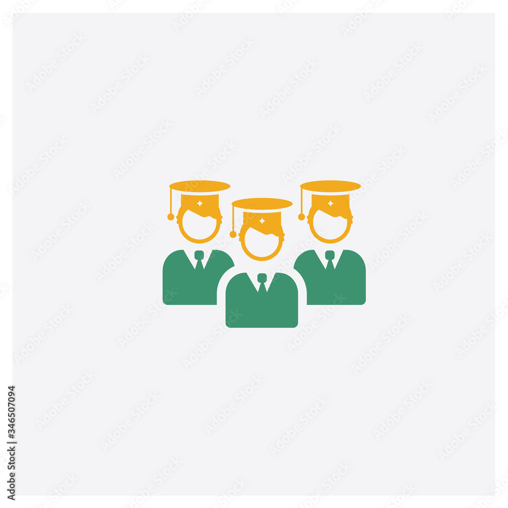 Graduation concept 2 colored icon. Isolated orange and green Graduation vector symbol design. Can be used for web and mobile UI/UX