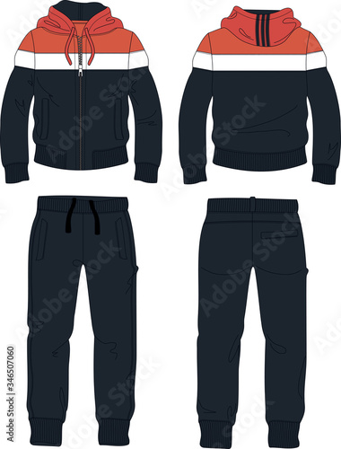 man suit set zipper hoodie jacket joggers pants red top template