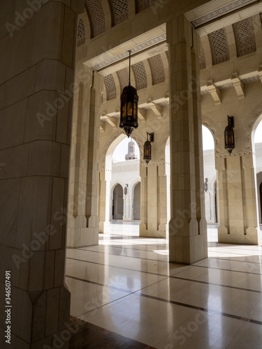 Massive columns in the courtyard, Sultan Qaboos Grand Mosque, Muscat Oman