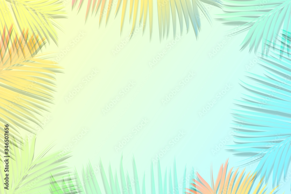 Flat lay palm leaves with blank copy space. Creative seasonal summer concept for background.