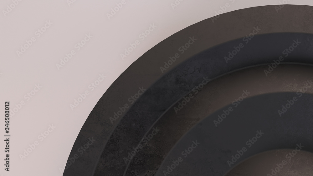Fototapeta premium Black disk with wavy effect on a white background. Abstract background. 3d render.