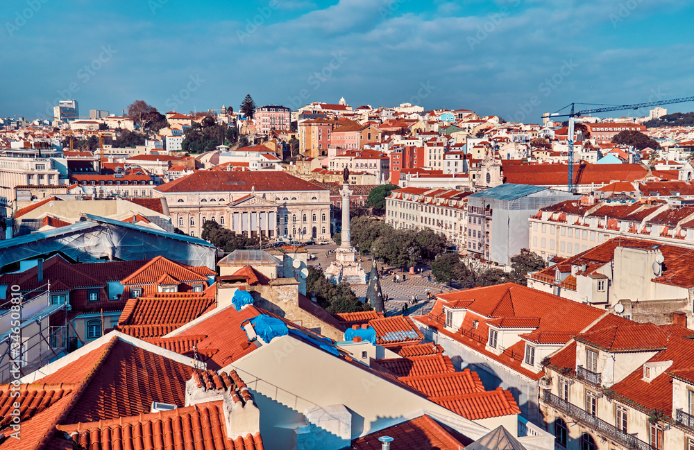 Lisbon. Top view of Rossio Square.