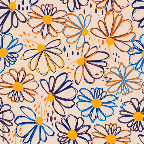 Seamless pattern with colorful pretty flowers. Floral design for beauty products  fashion prints  wallpaper  surface decoration and more
