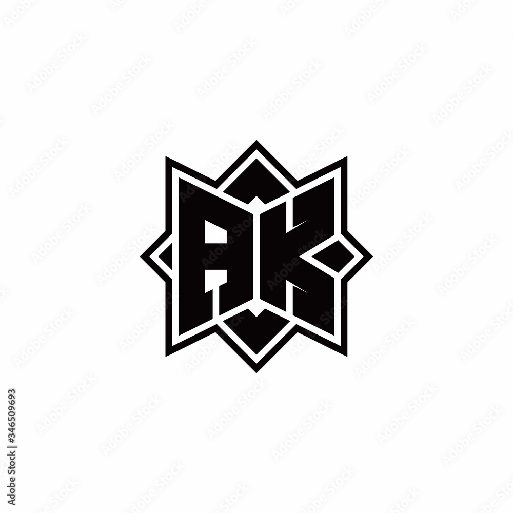 AK monogram logo with square rotate style outline