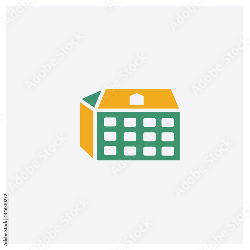 Building concept 2 colored icon. Isolated orange and green Building vector symbol design. Can be used for web and mobile UI/UX © MMvectors