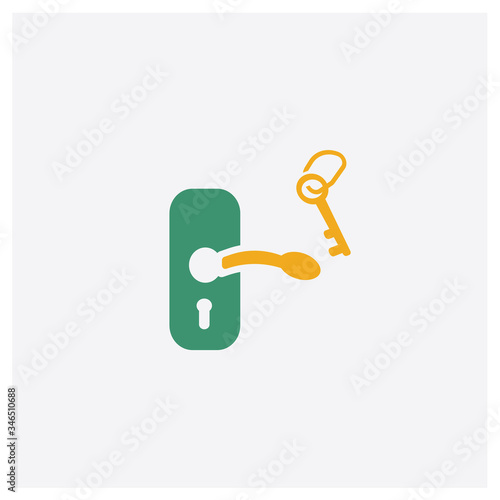 Room key concept 2 colored icon. Isolated orange and green Room key vector symbol design. Can be used for web and mobile UI/UX